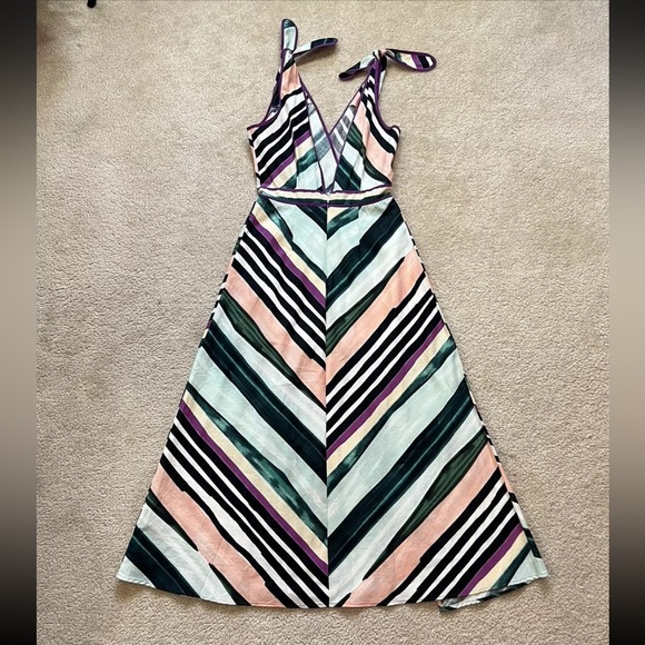 Red Carter A-Line Side Slit Maxi Dress Multicolor Tie Straps Women's Size S - Picture 9 of 16